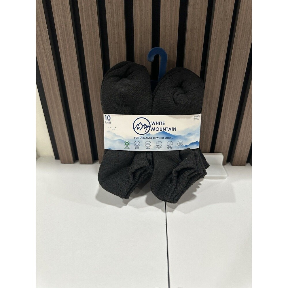 White Mountain Ladies Performance Low Cut Socks 10 Pairs Black Shoe Size 4-10